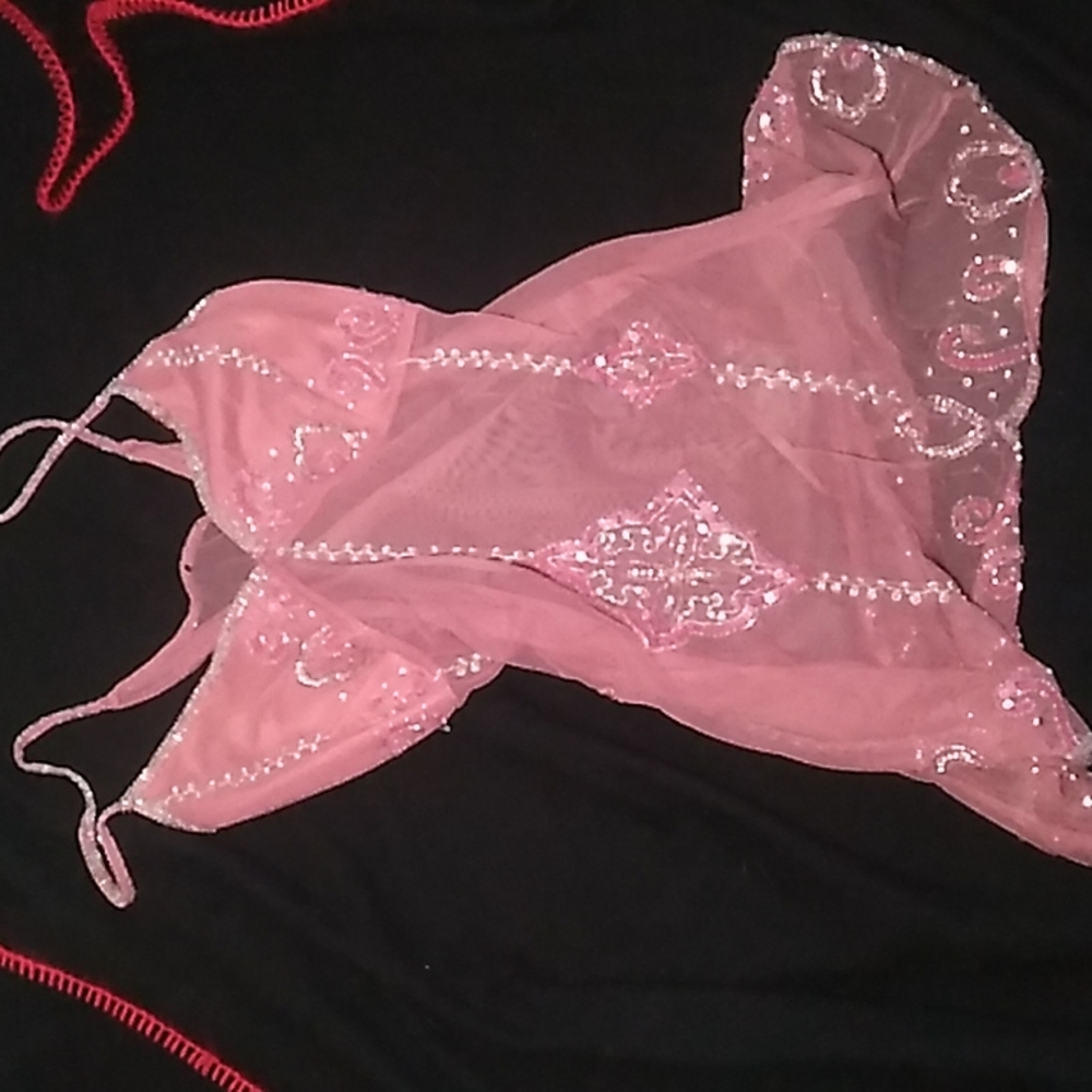Pink rose colored night gown. w/o label. Sequence and sheer sensual appeal. - Picture 1 of 5